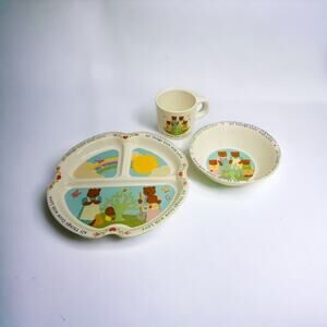 Vtg 3 Piece Dinner Set Melamine All Thing Grow With Love Bears Plate Mug